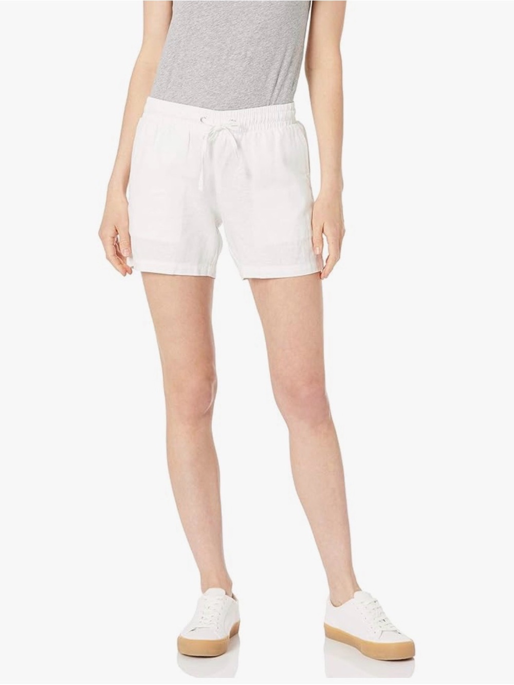 Women's White Linen Blend Casual Shorts